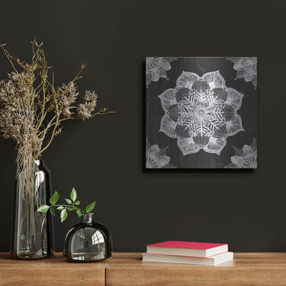 Luxe Metal Art 'Mandala Morning V Black and White' by Anne Tavoletti, Metal Wall Art,12x12