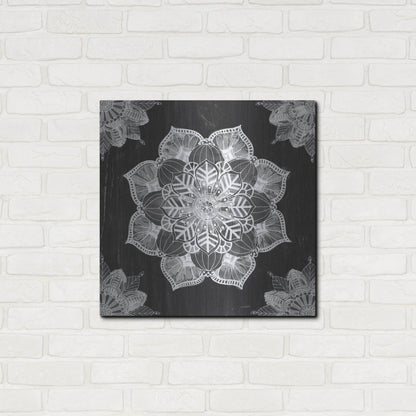 Luxe Metal Art 'Mandala Morning V Black and White' by Anne Tavoletti, Metal Wall Art,24x24