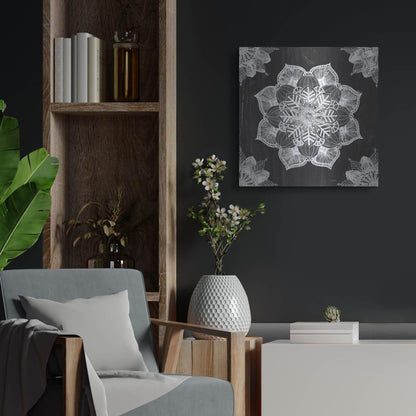 Luxe Metal Art 'Mandala Morning V Black and White' by Anne Tavoletti, Metal Wall Art,24x24