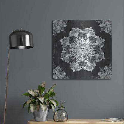 Luxe Metal Art 'Mandala Morning V Black and White' by Anne Tavoletti, Metal Wall Art,24x24