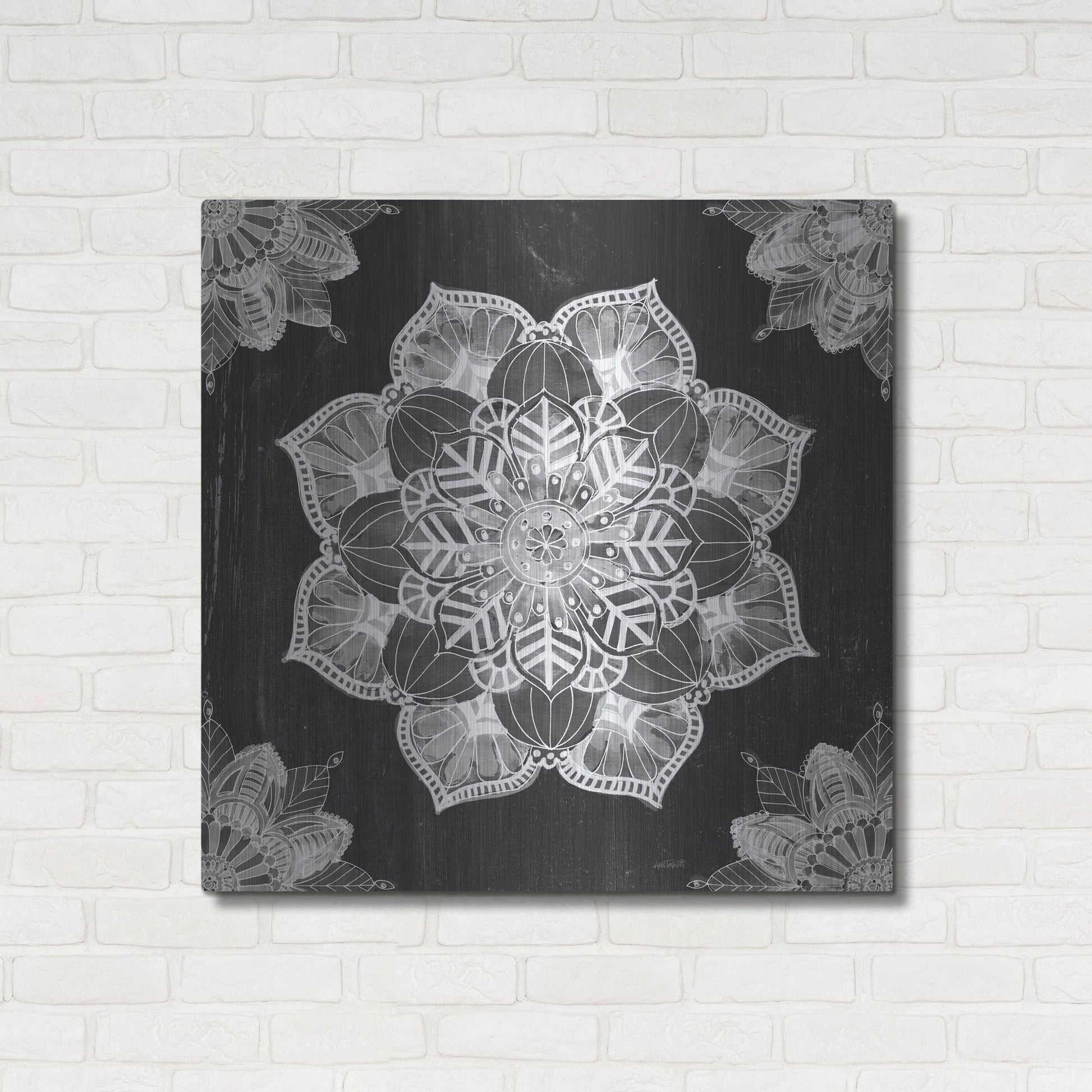 Luxe Metal Art 'Mandala Morning V Black and White' by Anne Tavoletti, Metal Wall Art,36x36