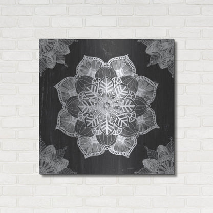 Luxe Metal Art 'Mandala Morning V Black and White' by Anne Tavoletti, Metal Wall Art,36x36