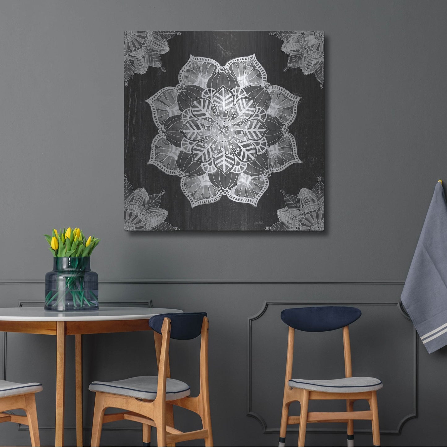 Luxe Metal Art 'Mandala Morning V Black and White' by Anne Tavoletti, Metal Wall Art,36x36