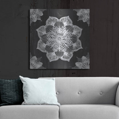 Luxe Metal Art 'Mandala Morning V Black and White' by Anne Tavoletti, Metal Wall Art,36x36