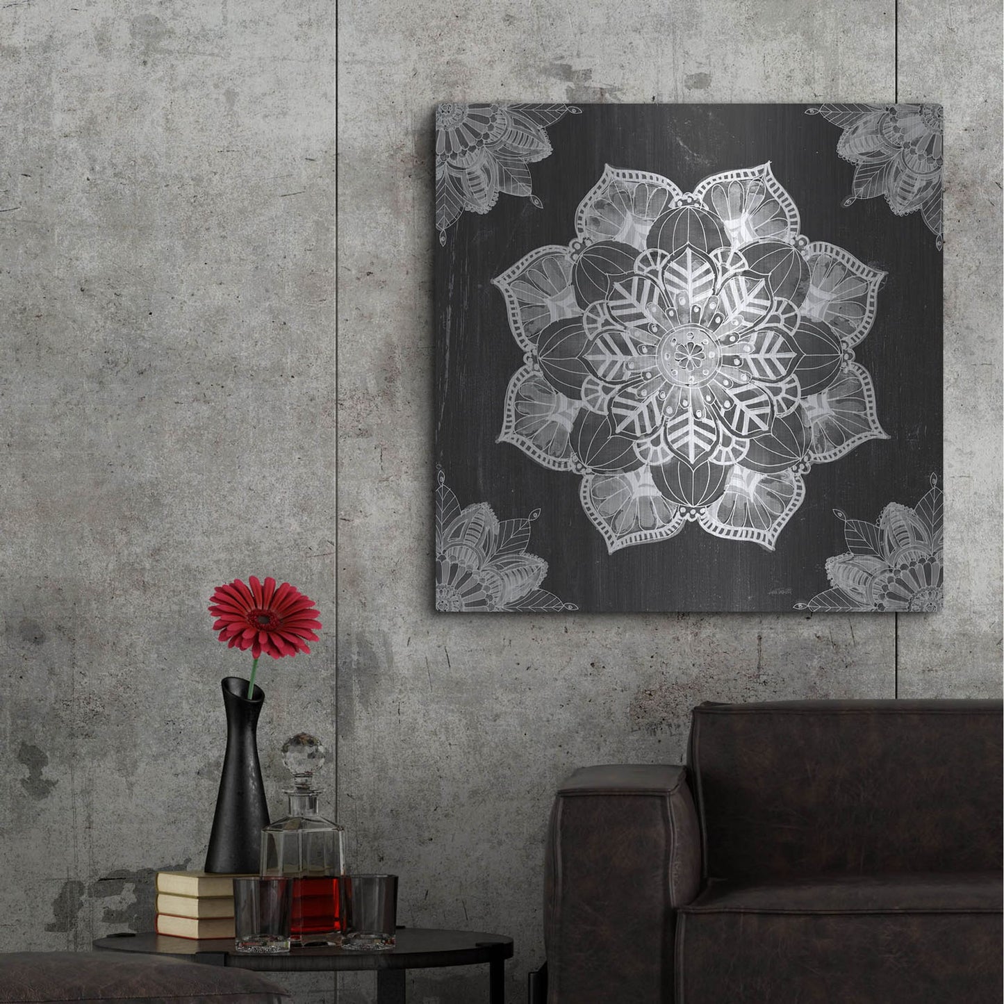 Luxe Metal Art 'Mandala Morning V Black and White' by Anne Tavoletti, Metal Wall Art,36x36