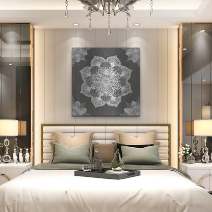 Luxe Metal Art 'Mandala Morning V Black and White' by Anne Tavoletti, Metal Wall Art,36x36