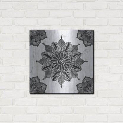 Luxe Metal Art 'Mandala Morning VI Black and White' by Anne Tavoletti, Metal Wall Art,24x24