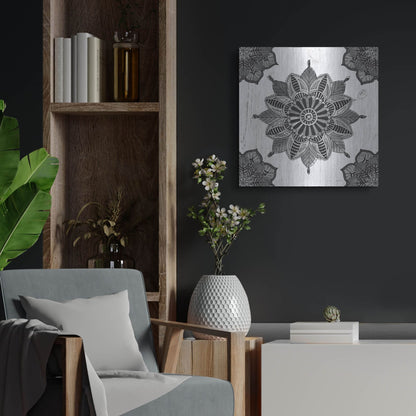 Luxe Metal Art 'Mandala Morning VI Black and White' by Anne Tavoletti, Metal Wall Art,24x24