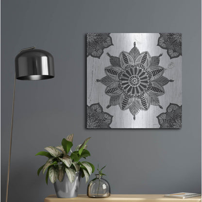 Luxe Metal Art 'Mandala Morning VI Black and White' by Anne Tavoletti, Metal Wall Art,24x24