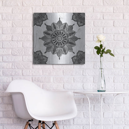 Luxe Metal Art 'Mandala Morning VI Black and White' by Anne Tavoletti, Metal Wall Art,24x24