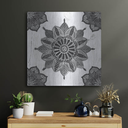 Luxe Metal Art 'Mandala Morning VI Black and White' by Anne Tavoletti, Metal Wall Art,24x24