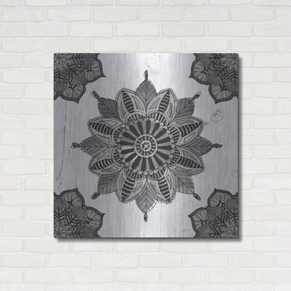 Luxe Metal Art 'Mandala Morning VI Black and White' by Anne Tavoletti, Metal Wall Art,36x36