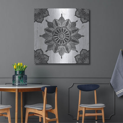Luxe Metal Art 'Mandala Morning VI Black and White' by Anne Tavoletti, Metal Wall Art,36x36