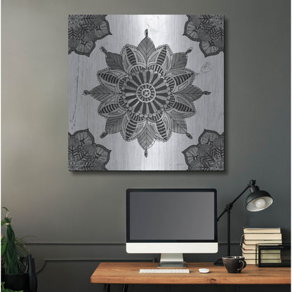 Luxe Metal Art 'Mandala Morning VI Black and White' by Anne Tavoletti, Metal Wall Art,36x36