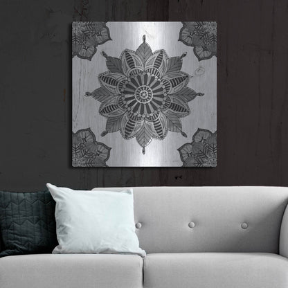 Luxe Metal Art 'Mandala Morning VI Black and White' by Anne Tavoletti, Metal Wall Art,36x36