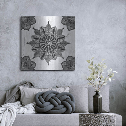 Luxe Metal Art 'Mandala Morning VI Black and White' by Anne Tavoletti, Metal Wall Art,36x36