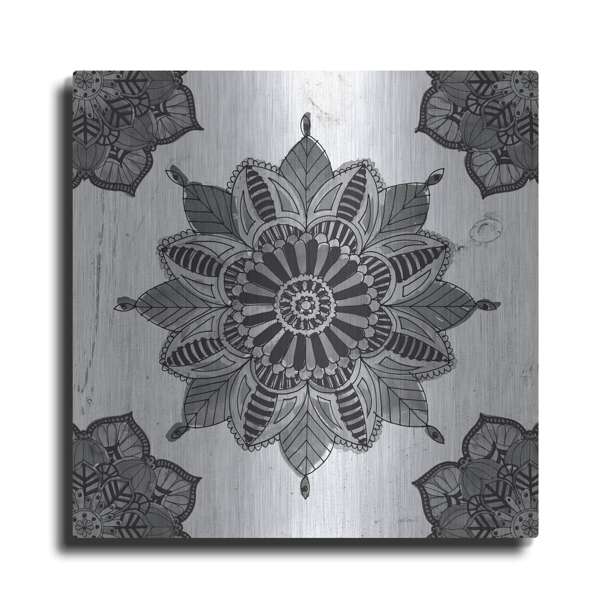'Mandala Morning VI Black and White' by Anne Tavoletti – Metal Wall Art