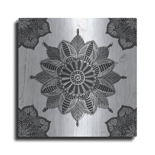 Luxe Metal Art 'Mandala Morning VI Black and White' by Anne Tavoletti, Metal Wall Art