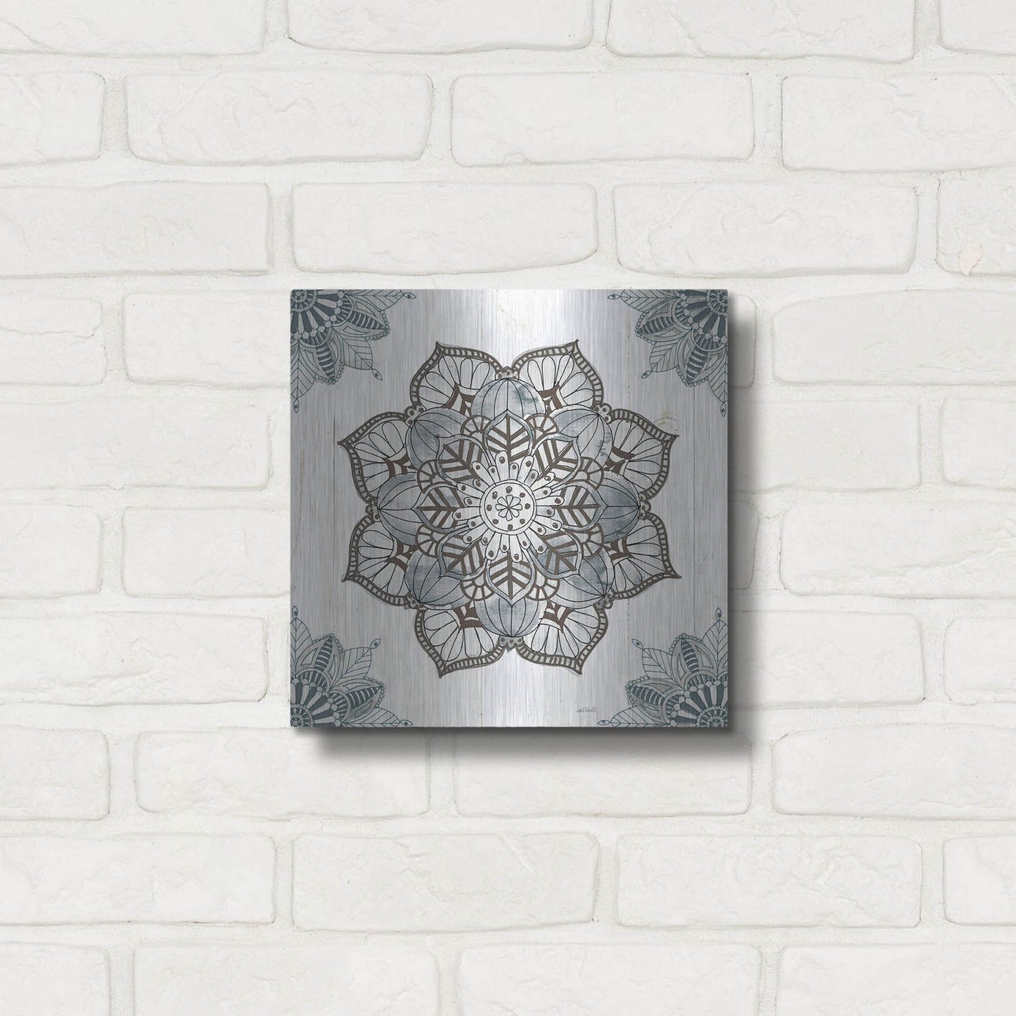 Luxe Metal Art 'Mandala Morning I' by Anne Tavoletti, Metal Wall Art,12x12