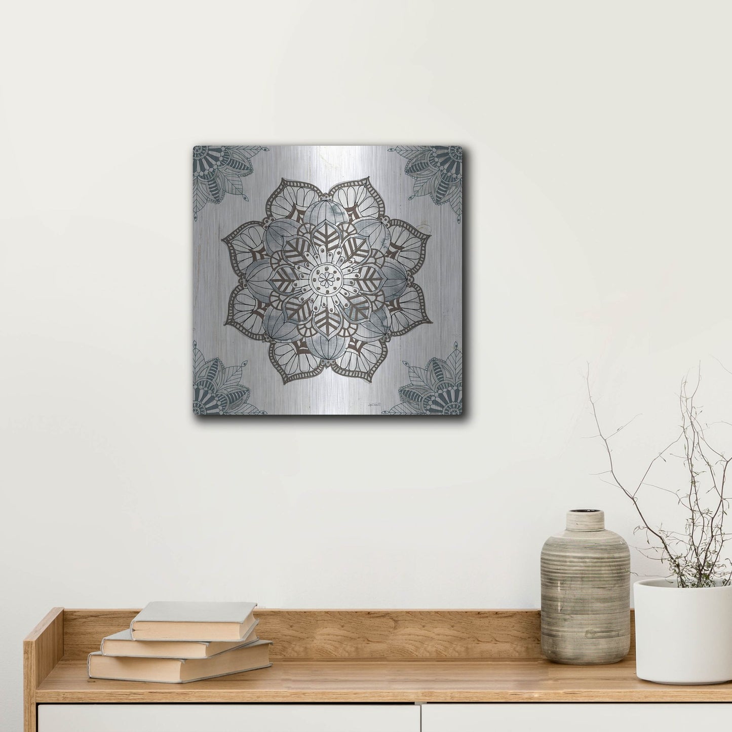 Luxe Metal Art 'Mandala Morning I' by Anne Tavoletti, Metal Wall Art,12x12