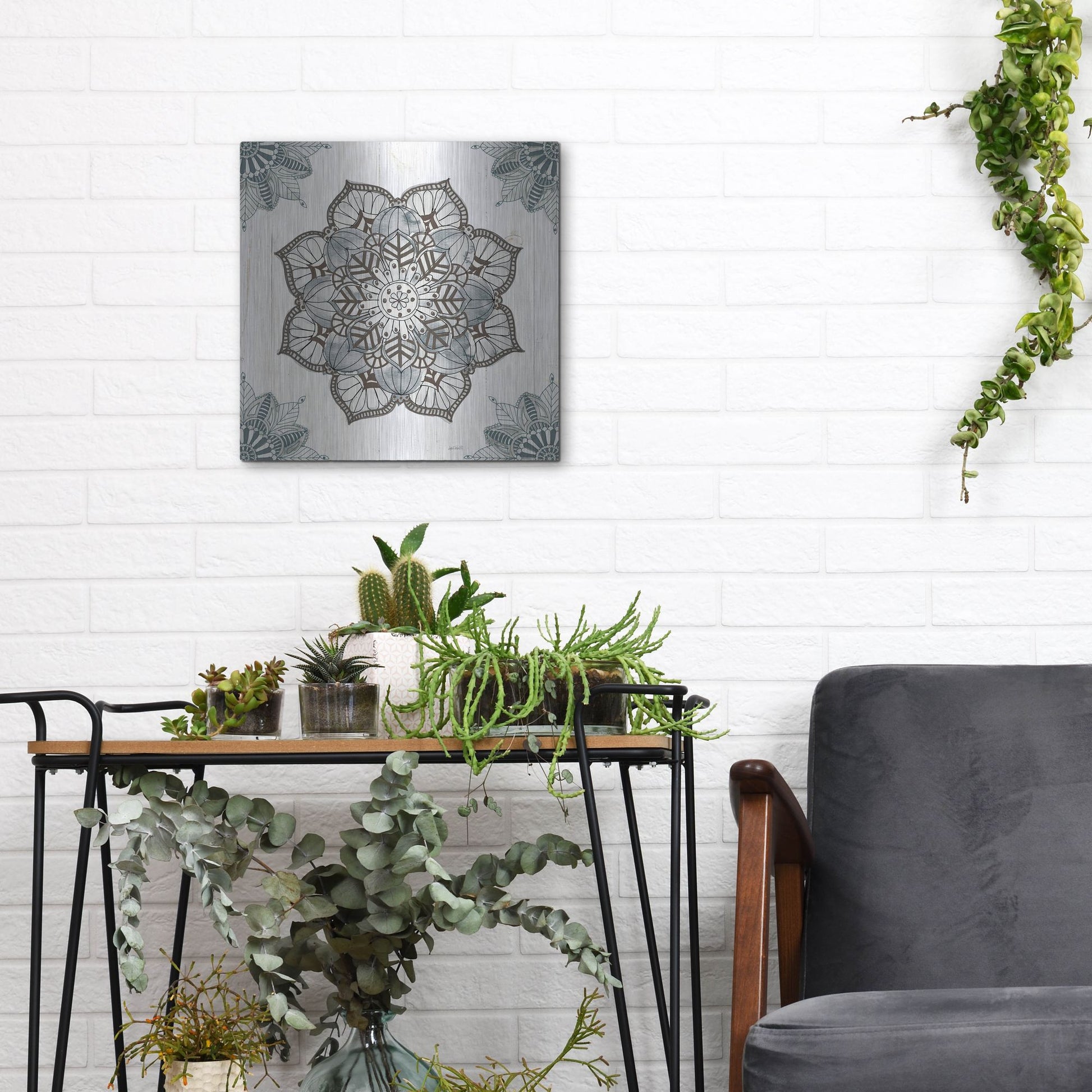 Luxe Metal Art 'Mandala Morning I' by Anne Tavoletti, Metal Wall Art,12x12