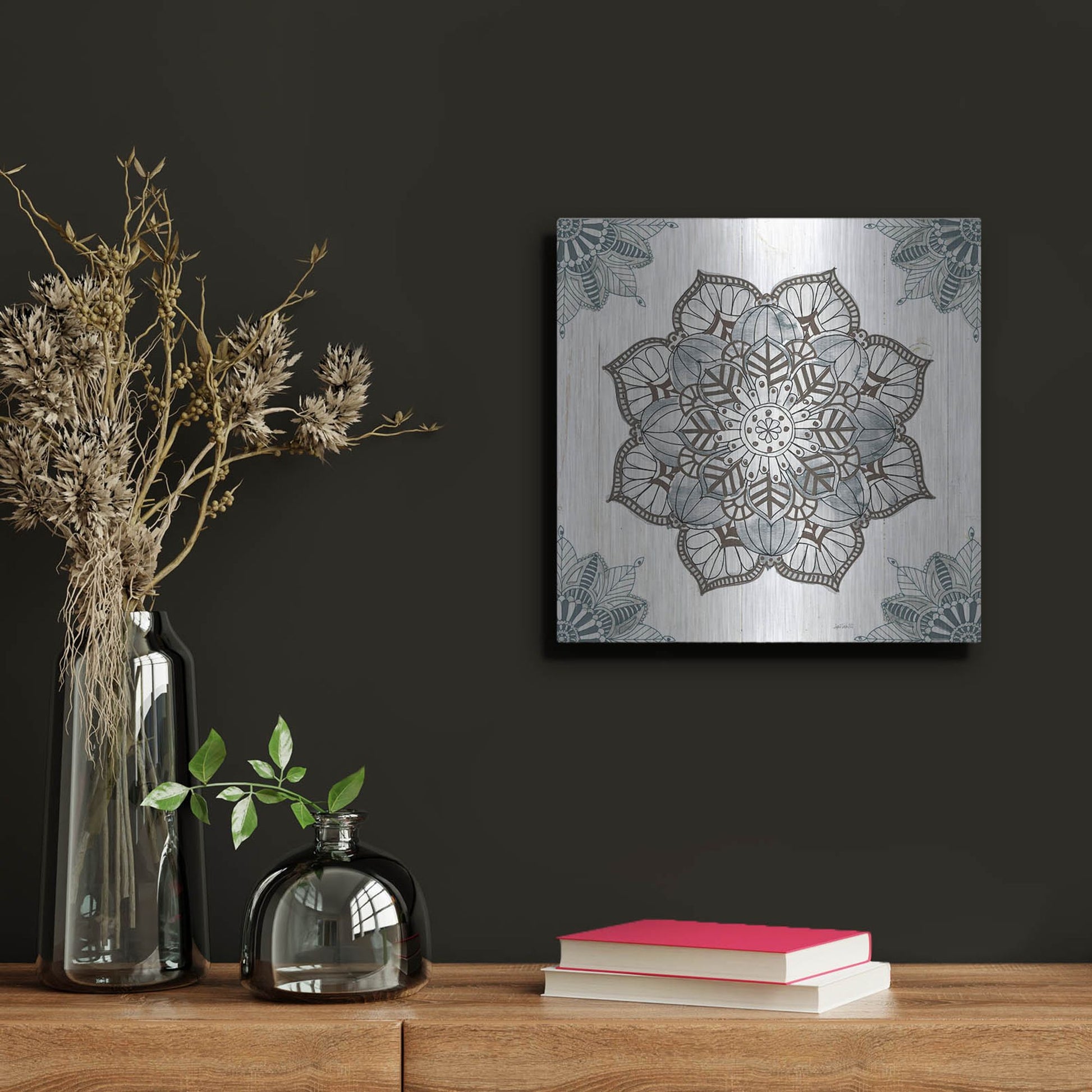 Luxe Metal Art 'Mandala Morning I' by Anne Tavoletti, Metal Wall Art,12x12