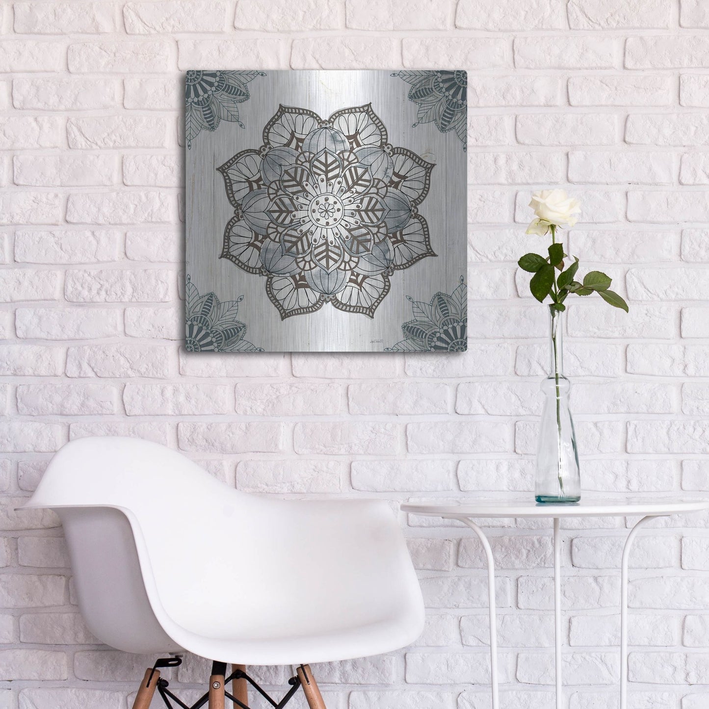 Luxe Metal Art 'Mandala Morning I' by Anne Tavoletti, Metal Wall Art,24x24