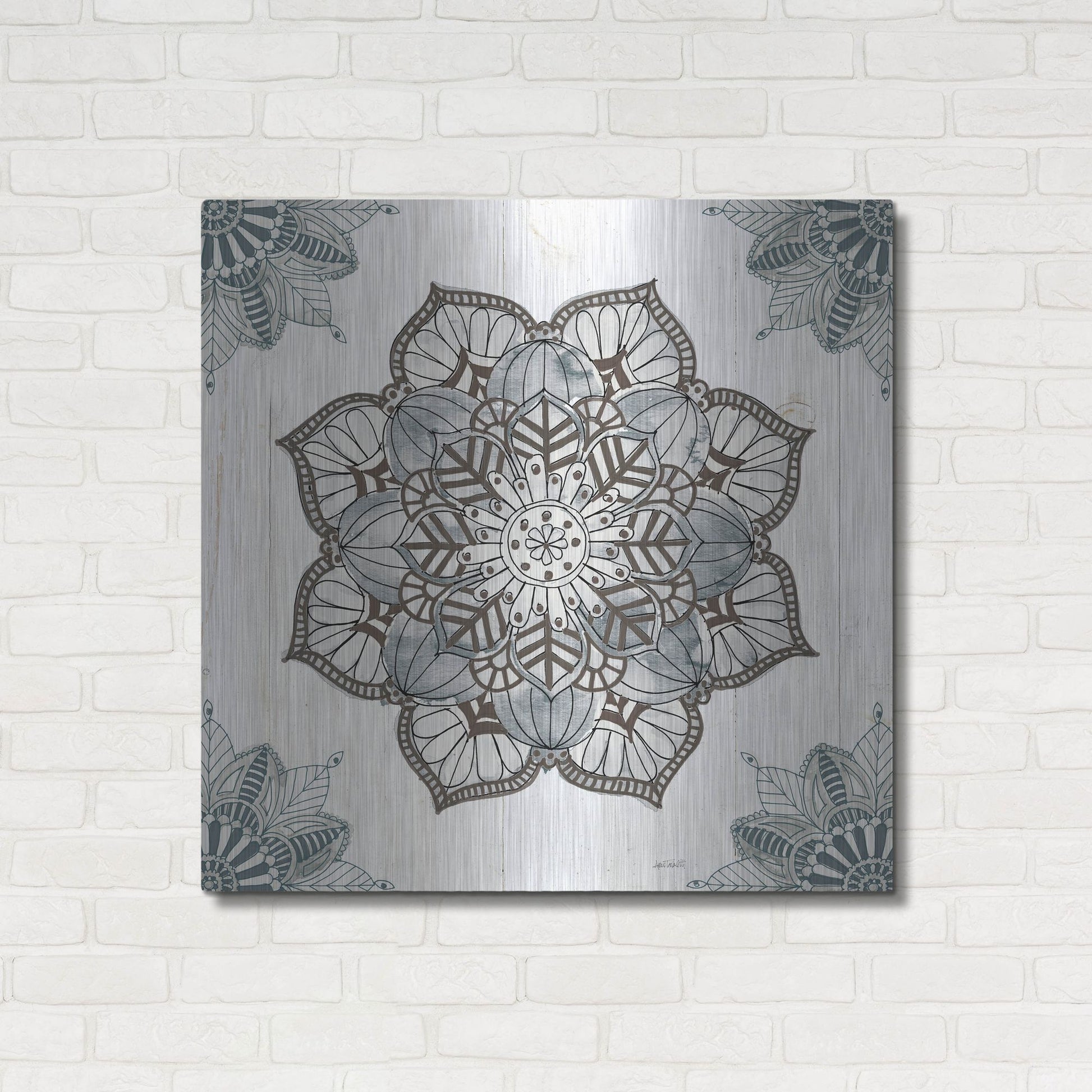 Luxe Metal Art 'Mandala Morning I' by Anne Tavoletti, Metal Wall Art,36x36