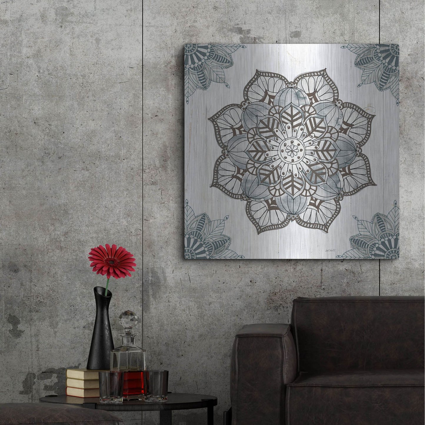 Luxe Metal Art 'Mandala Morning I' by Anne Tavoletti, Metal Wall Art,36x36