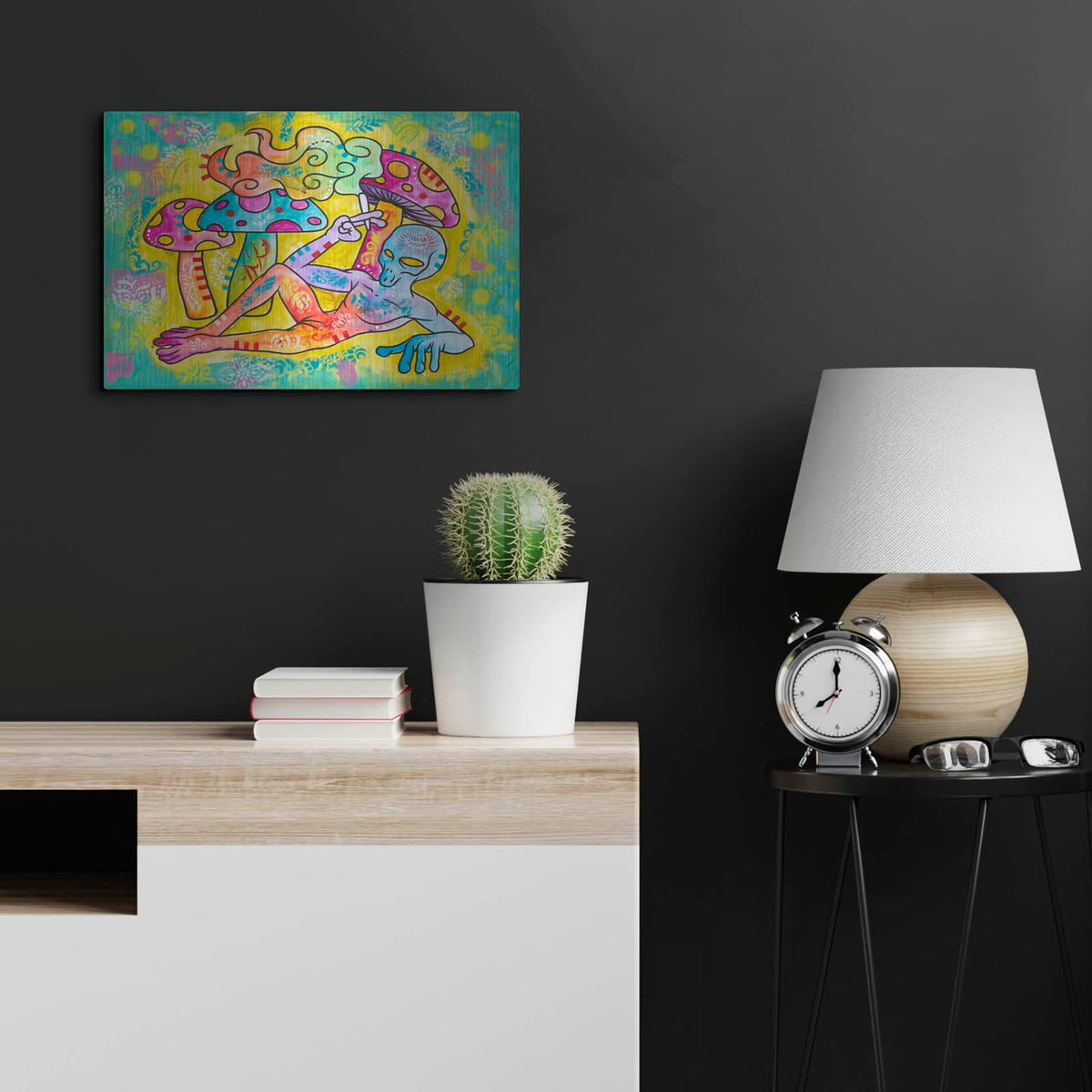 'Alien Smokin Mj Layin by Some Shrooms' by Dean Russo – Metal Wall Art, 24x16 room view