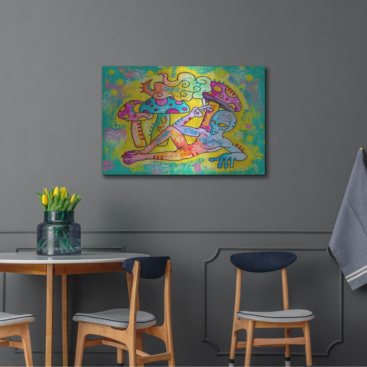 'Alien Smokin Mj Layin by Some Shrooms' by Dean Russo – Metal Wall Art, 36x24 room view