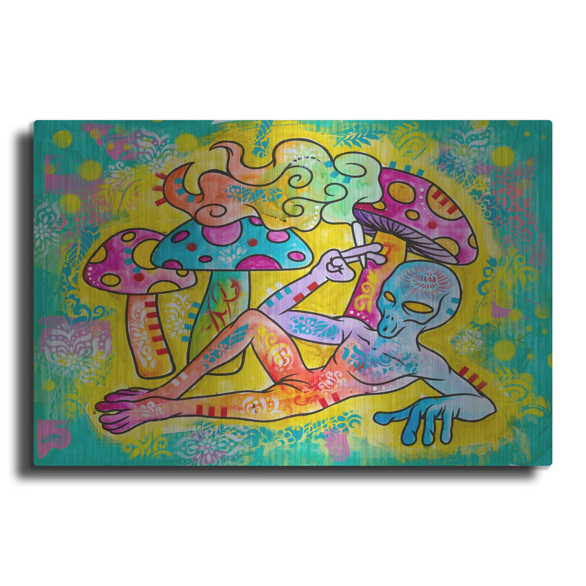 'Alien Smokin Mj Layin by Some Shrooms' by Dean Russo – Metal Wall Art