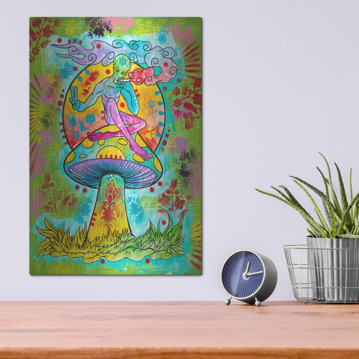 'Alien Smokin Mj On A Shroom' by Dean Russo – Metal Wall Art, 12x16 room view