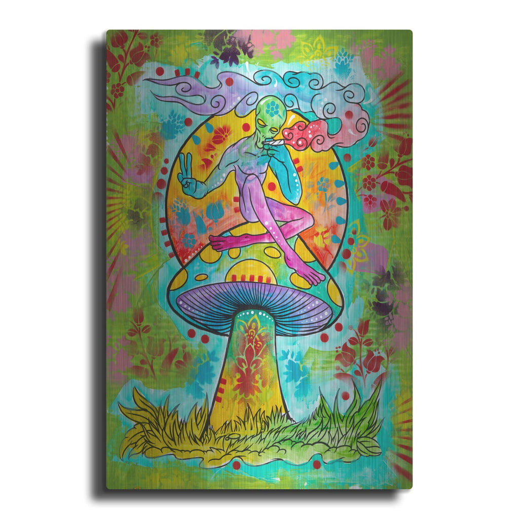 'Alien Smokin Mj On A Shroom' by Dean Russo – Metal Wall Art