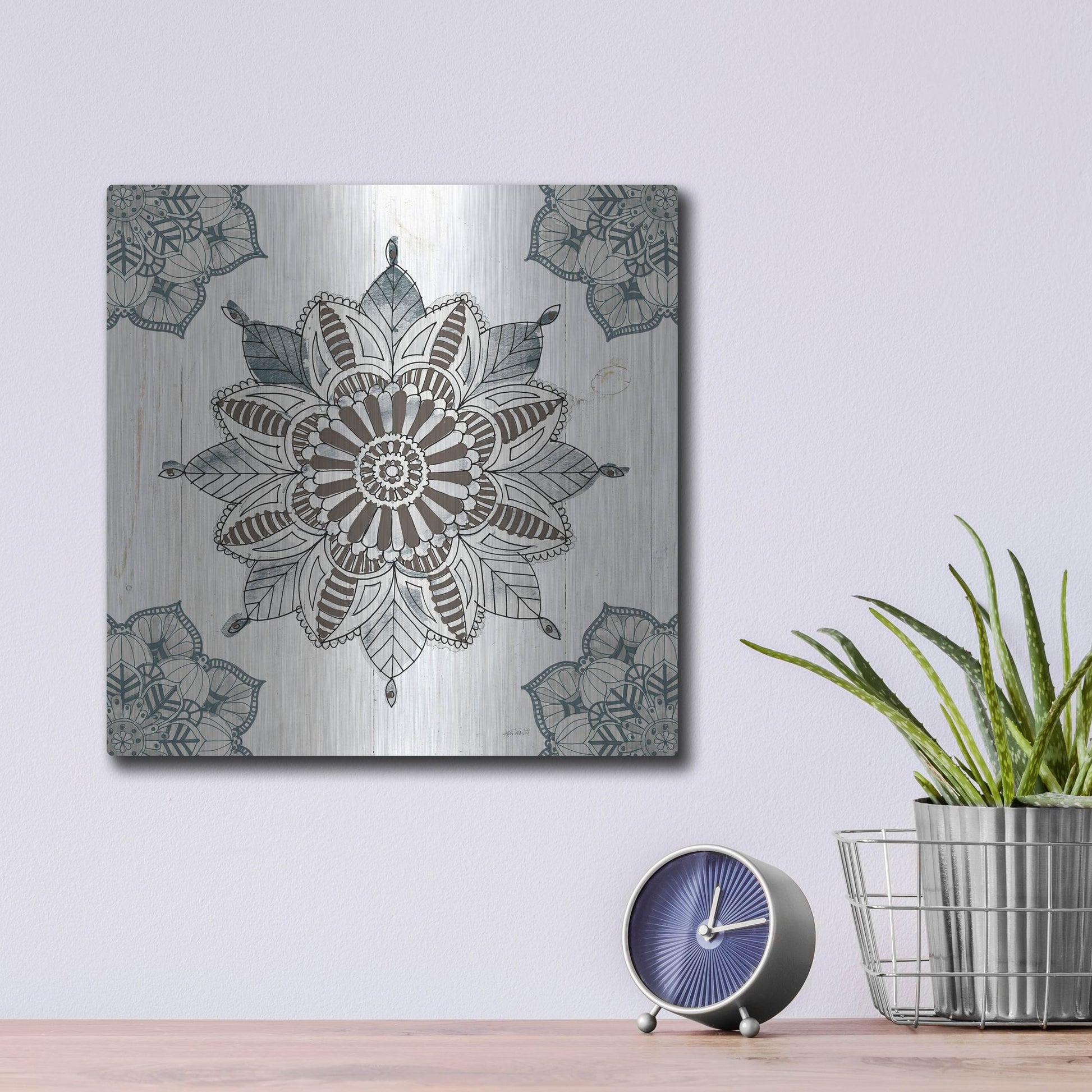 Luxe Metal Art 'Mandala Morning II' by Anne Tavoletti, Metal Wall Art,12x12