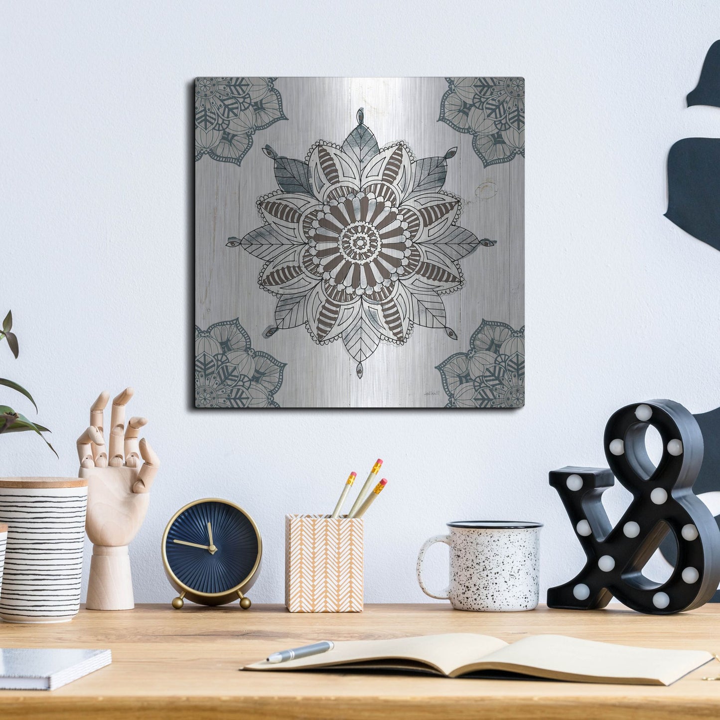 Luxe Metal Art 'Mandala Morning II' by Anne Tavoletti, Metal Wall Art,12x12