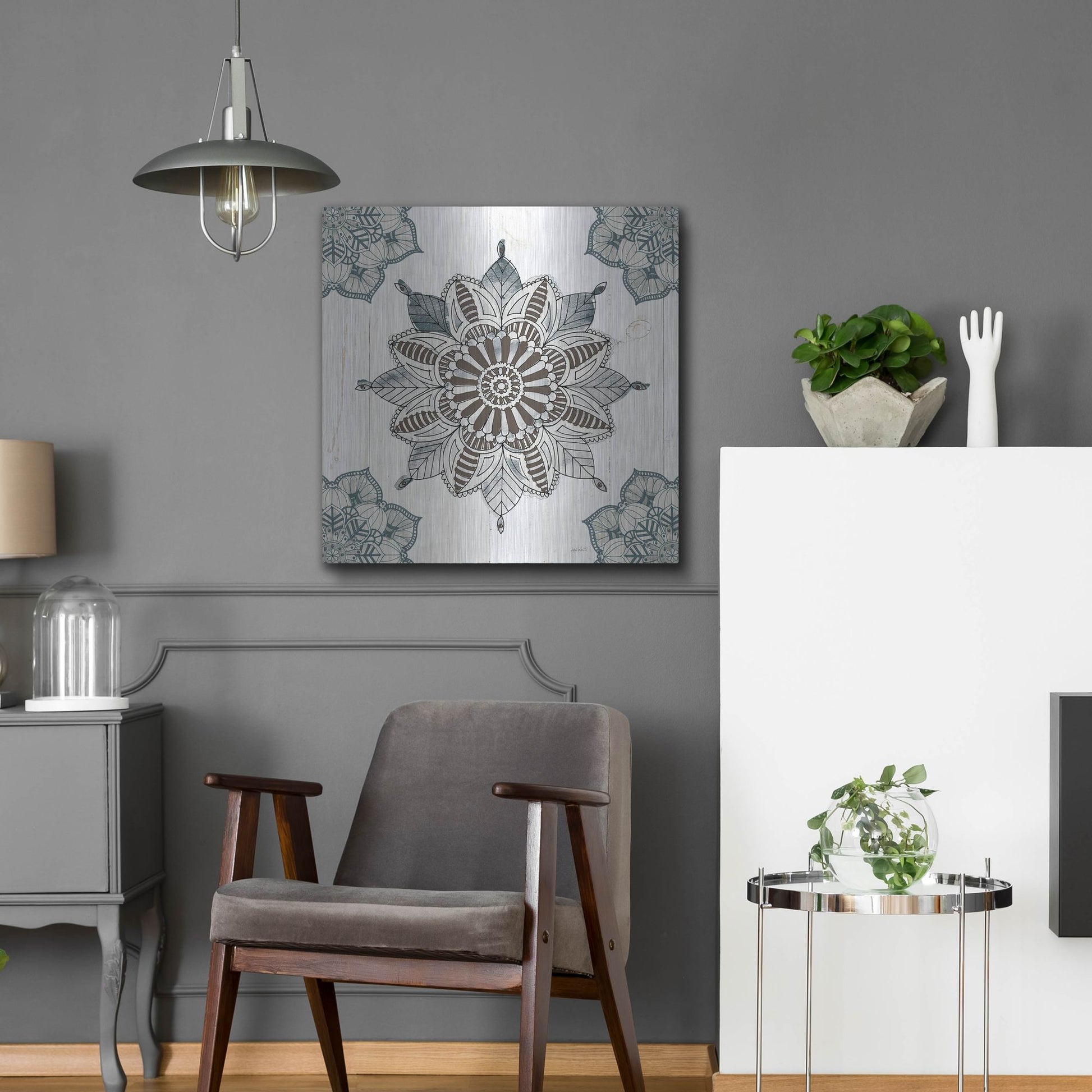 Luxe Metal Art 'Mandala Morning II' by Anne Tavoletti, Metal Wall Art,24x24