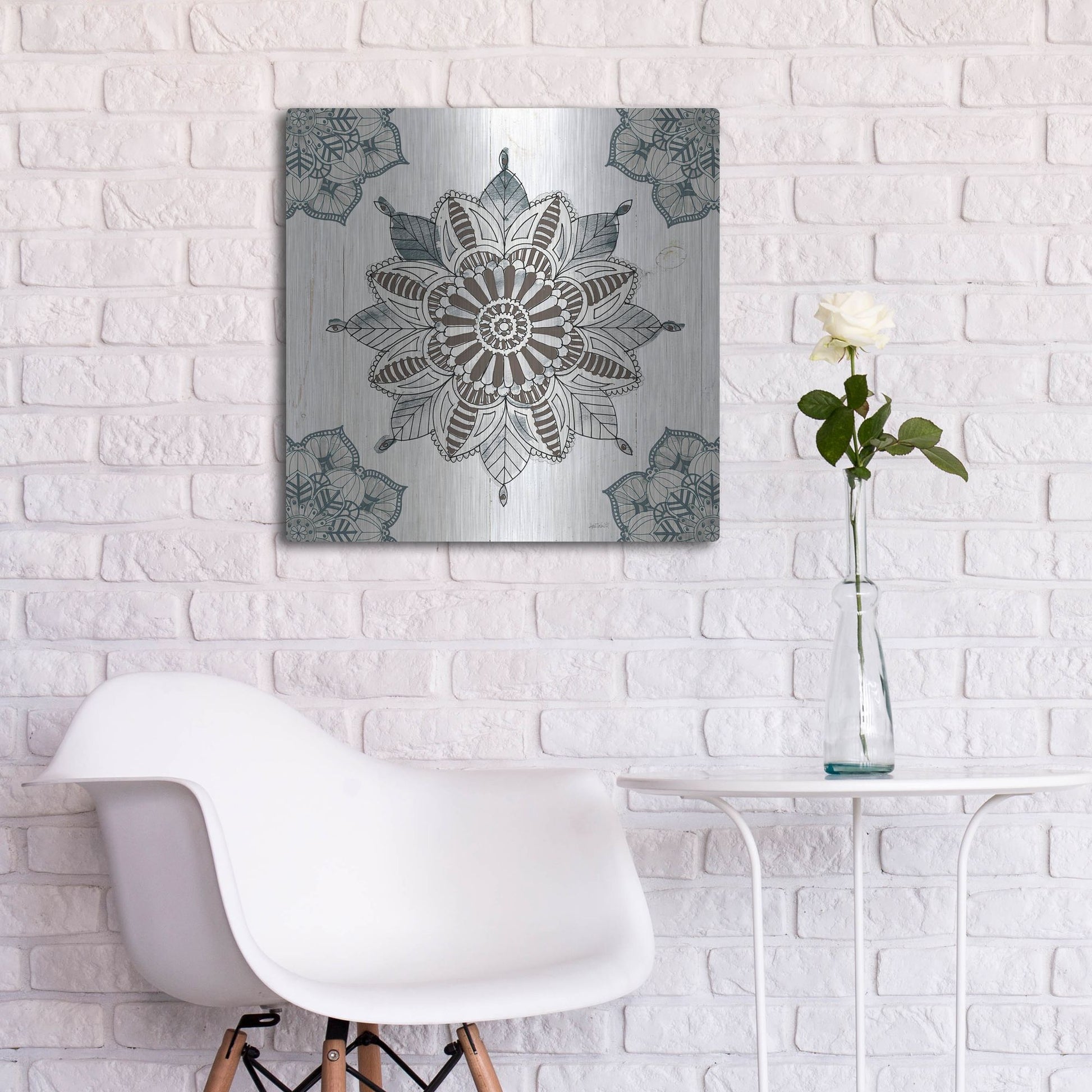 Luxe Metal Art 'Mandala Morning II' by Anne Tavoletti, Metal Wall Art,24x24