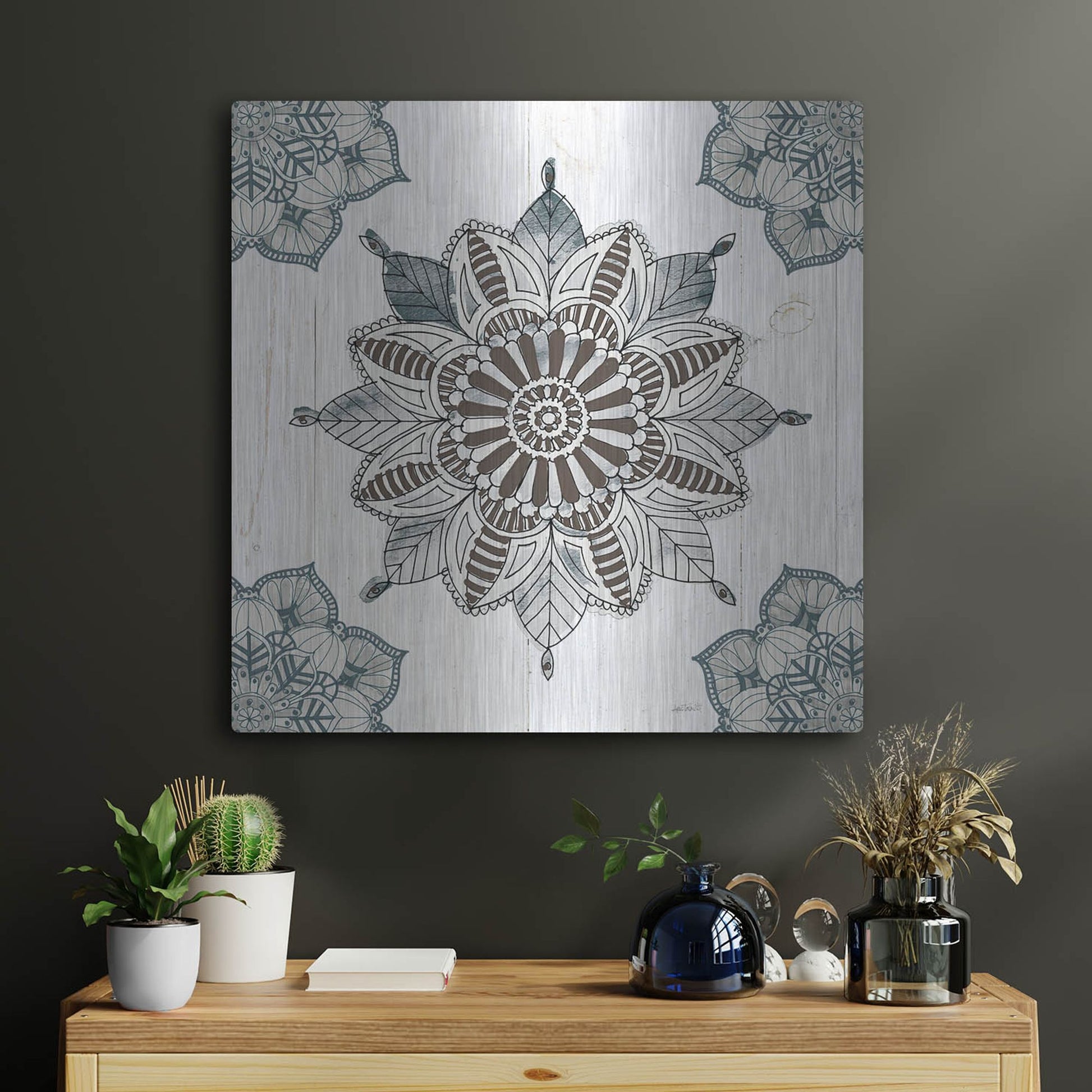 Luxe Metal Art 'Mandala Morning II' by Anne Tavoletti, Metal Wall Art,24x24