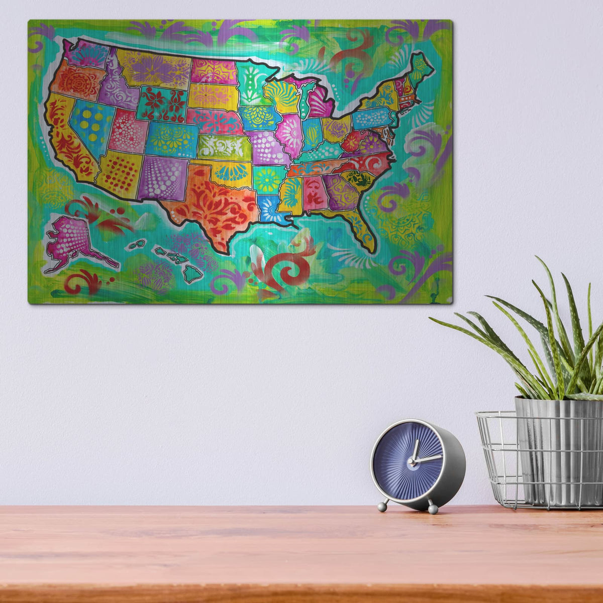 'Map Of Usa' by Dean Russo – Metal Wall Art, 16x12 room view