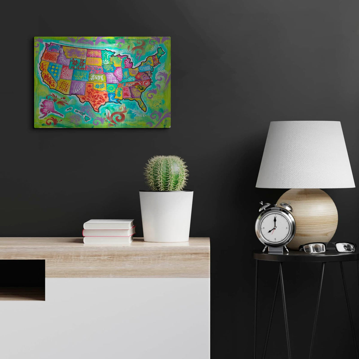 'Map Of Usa' by Dean Russo – Metal Wall Art, 24x16 room view