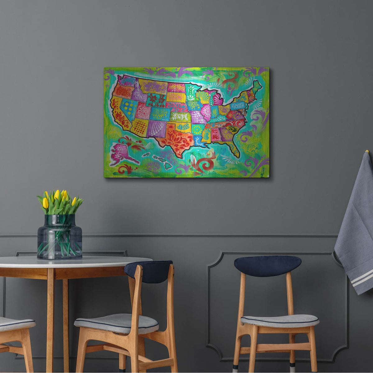 'Map Of Usa' by Dean Russo – Metal Wall Art, 36x24 room view
