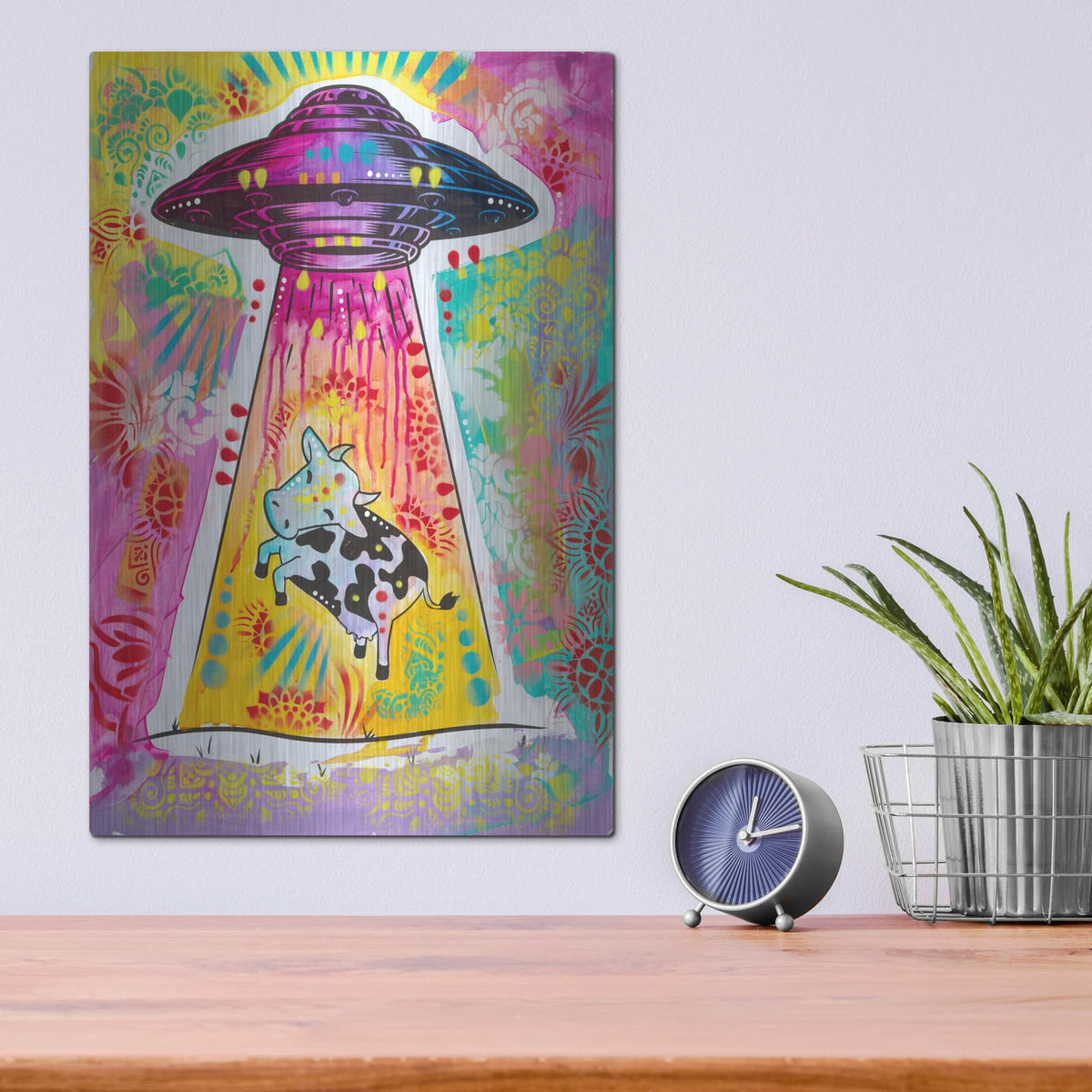 'Ufo Stealing Cow' by Dean Russo – Metal Wall Art, 12x16 room view
