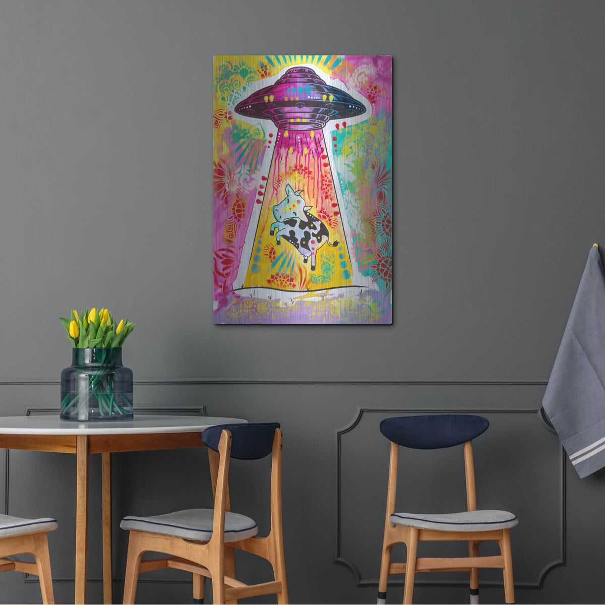 'Ufo Stealing Cow' by Dean Russo – Metal Wall Art, 24x36 room view