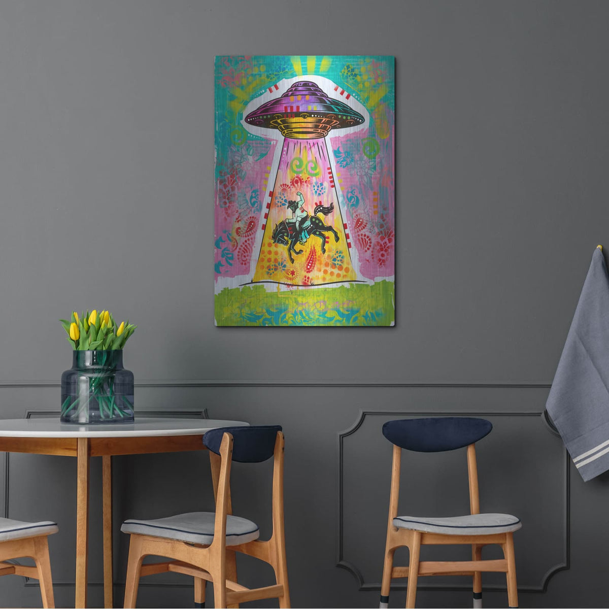 'Ufo Stealing Cowboy' by Dean Russo – Metal Wall Art, 24x36 room view