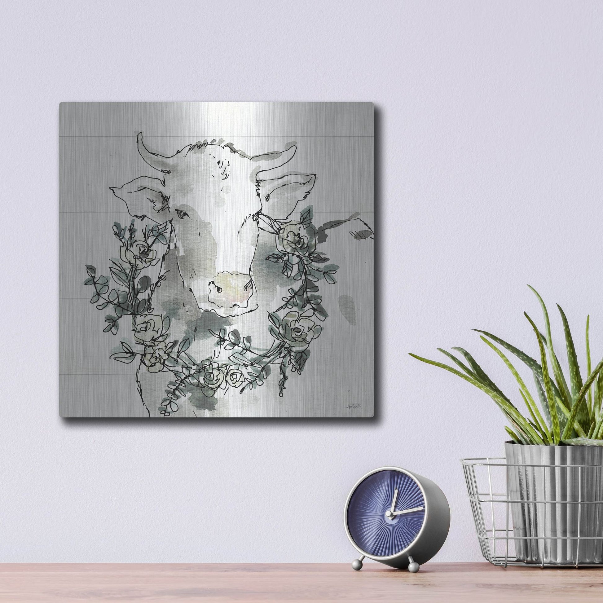 Luxe Metal Art 'Modern Farmhouse XII' by Anne Tavoletti, Metal Wall Art,12x12