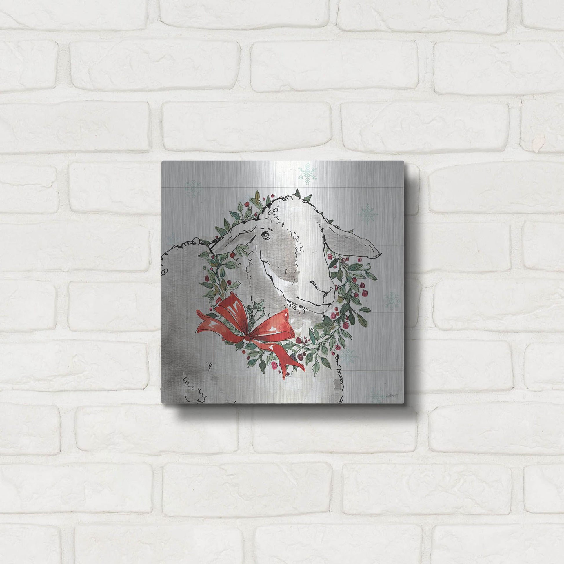 Luxe Metal Art 'Modern Farmhouse XIII Christmas' by Anne Tavoletti, Metal Wall Art,12x12