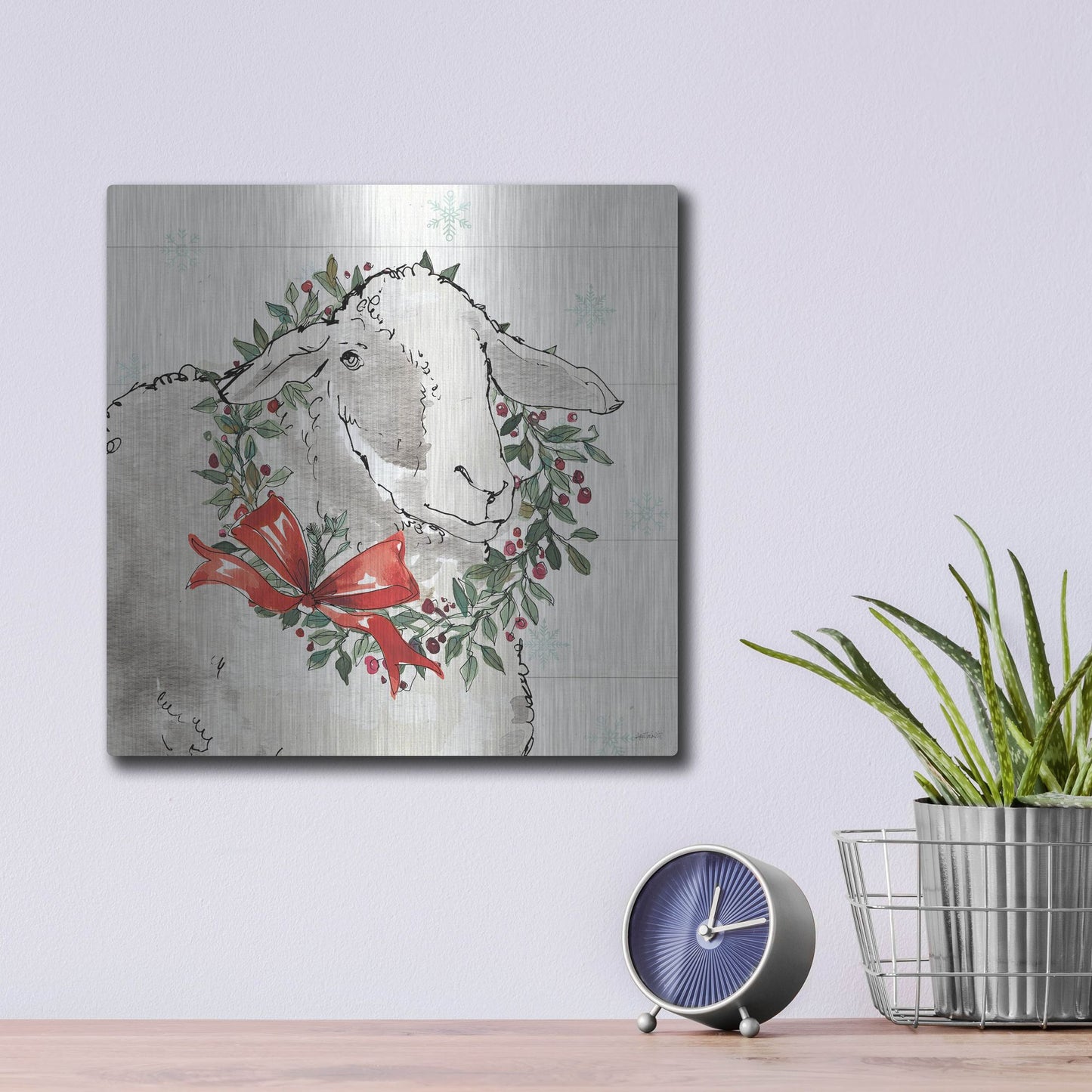 Luxe Metal Art 'Modern Farmhouse XIII Christmas' by Anne Tavoletti, Metal Wall Art,12x12