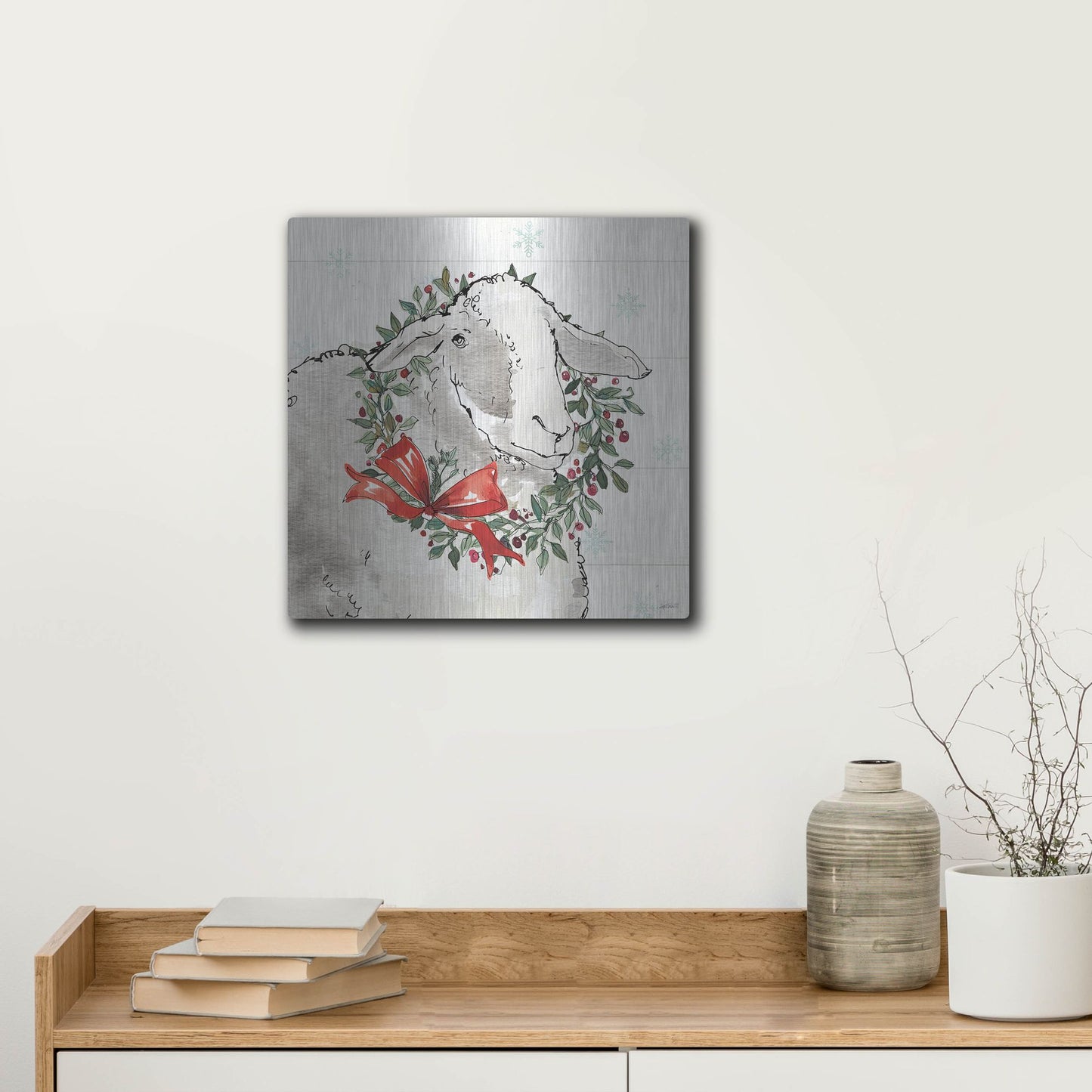 Luxe Metal Art 'Modern Farmhouse XIII Christmas' by Anne Tavoletti, Metal Wall Art,12x12
