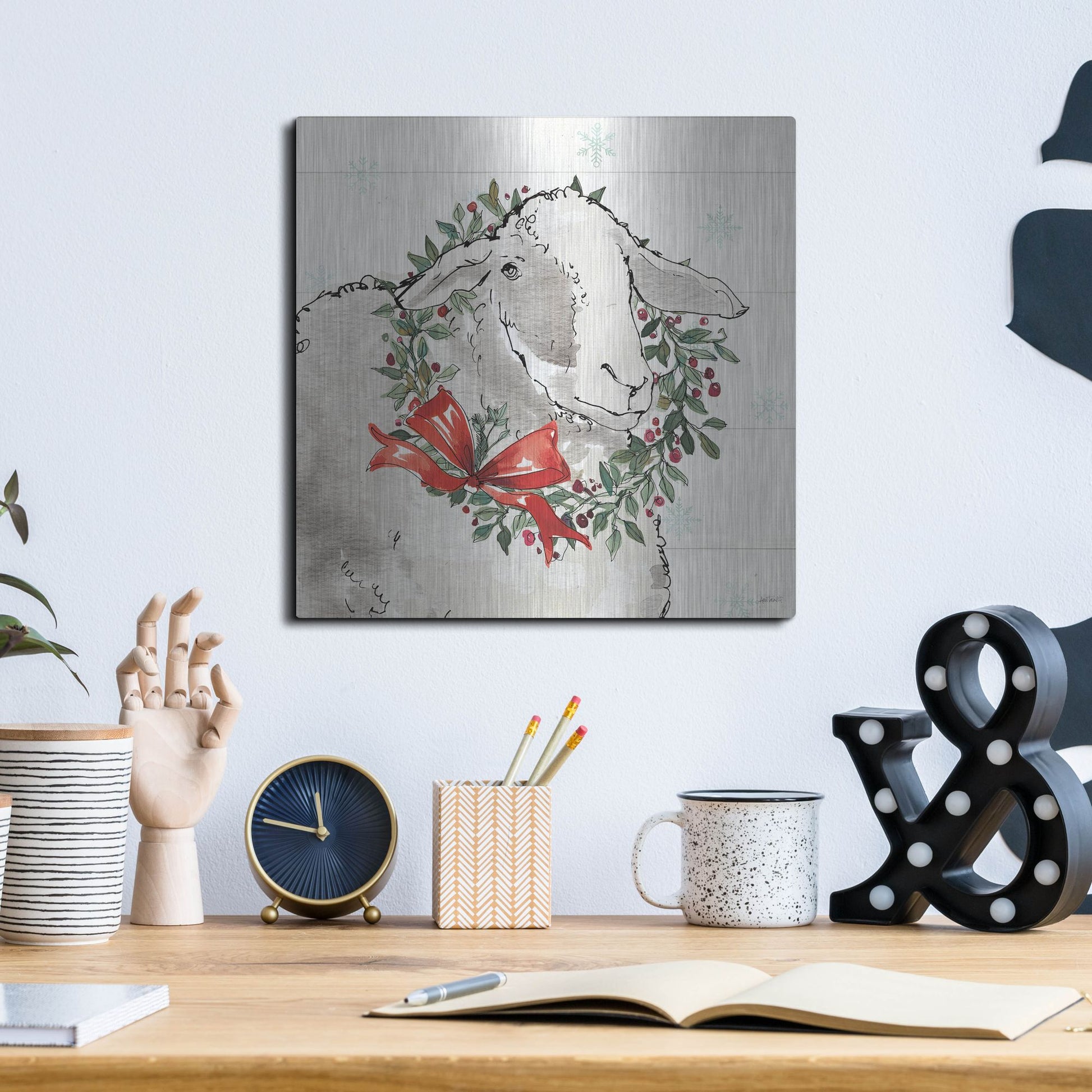 Luxe Metal Art 'Modern Farmhouse XIII Christmas' by Anne Tavoletti, Metal Wall Art,12x12